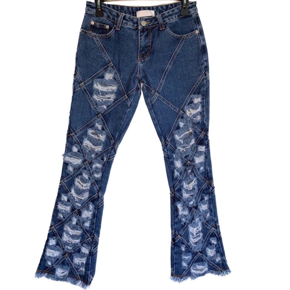 Distressed Denim Blue Bootcut Jeans